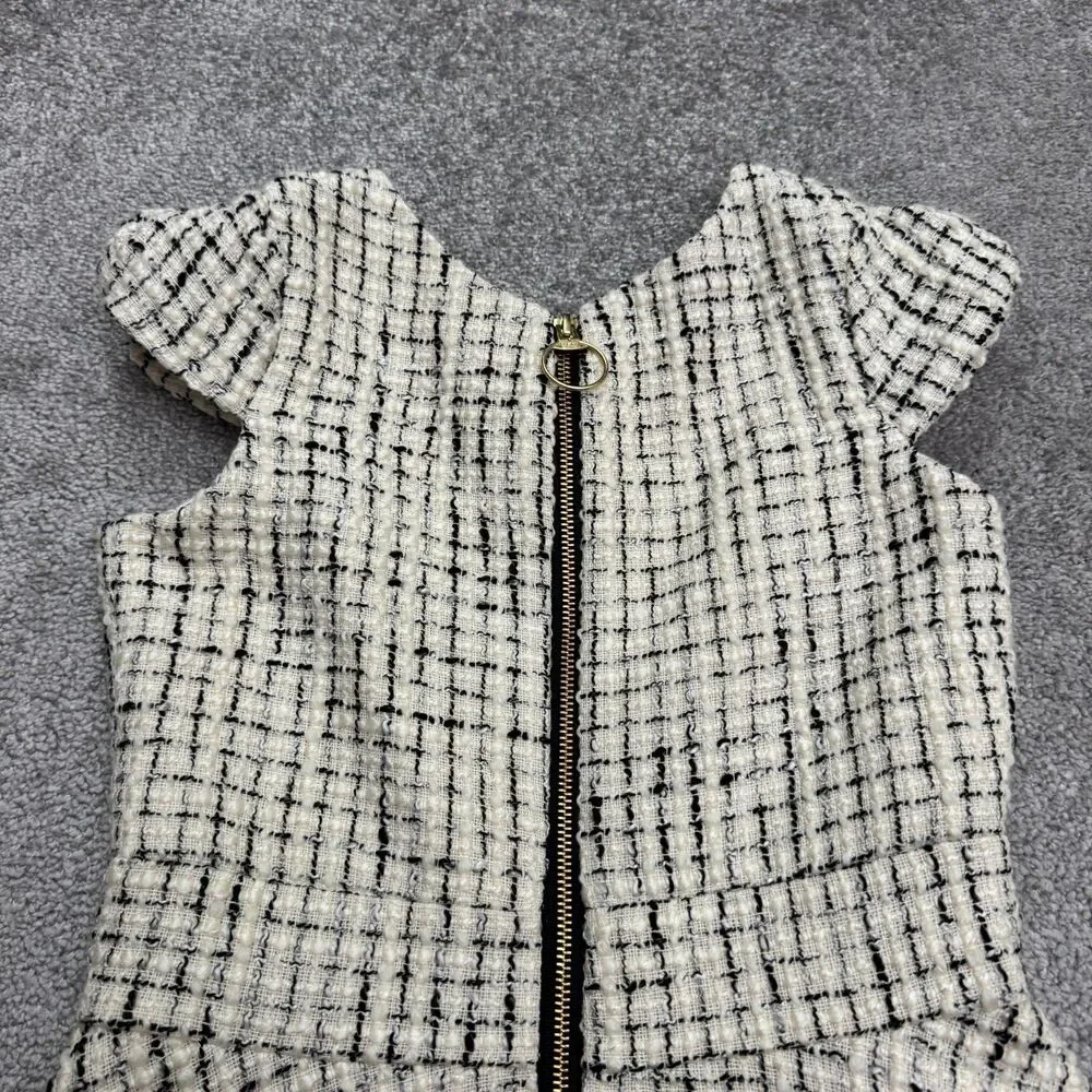 Zoe LTD Tweed A-Line Fit & Flare Dress Girls 14 Beige Black Plaid Cap Sleeve